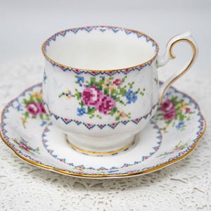 Vintage Royal Albert &quot;Petite Point&quot; tea cup and saucer set, vintage bone china, England