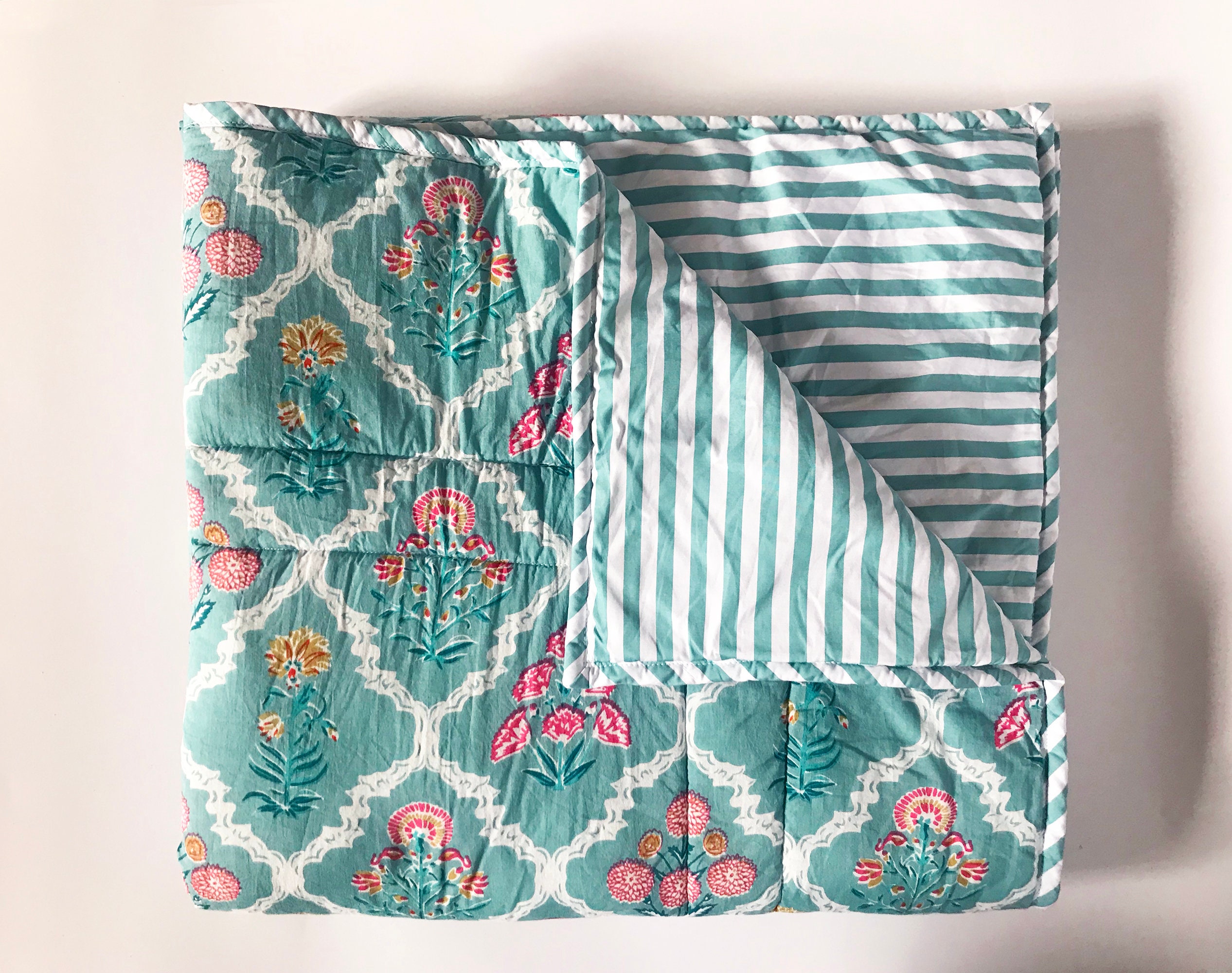 Quilted Baby Blanket Made With Indian Block Printed Cotton Etsy