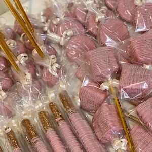 Chocolate Covered Bundle Treats - Mauve Pink - Rose Gold - Cakepops - Rice Krispies - Oreos - Pretzels- Individually wrapped party favors