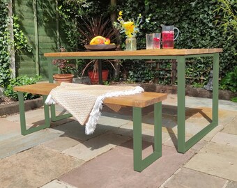 ANY COLOUR - Bespoke Garden Patio Furniture - Outdoor Table and Bench Set - Restaurant Table and Benches - Pub Garden Tables and Benches