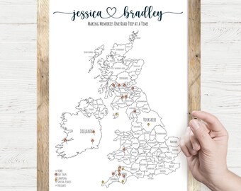 Valentines Gift - Personalised UK Pin Travel Map - Christmas Gift, Gift for Her, Wedding Gift, Personalised Valentines Day Gift