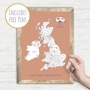 Personalised Caravan Lover Gift, UK Push Pin Travel Map for Mapping Your Caravan Travels, Caravan Gift, Unique Travel Gift