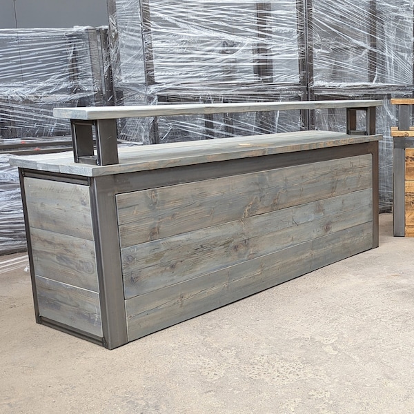 Large Modern Industrial Reception Desk, Salon Reception Counter, Reclaimed Wood & Steel