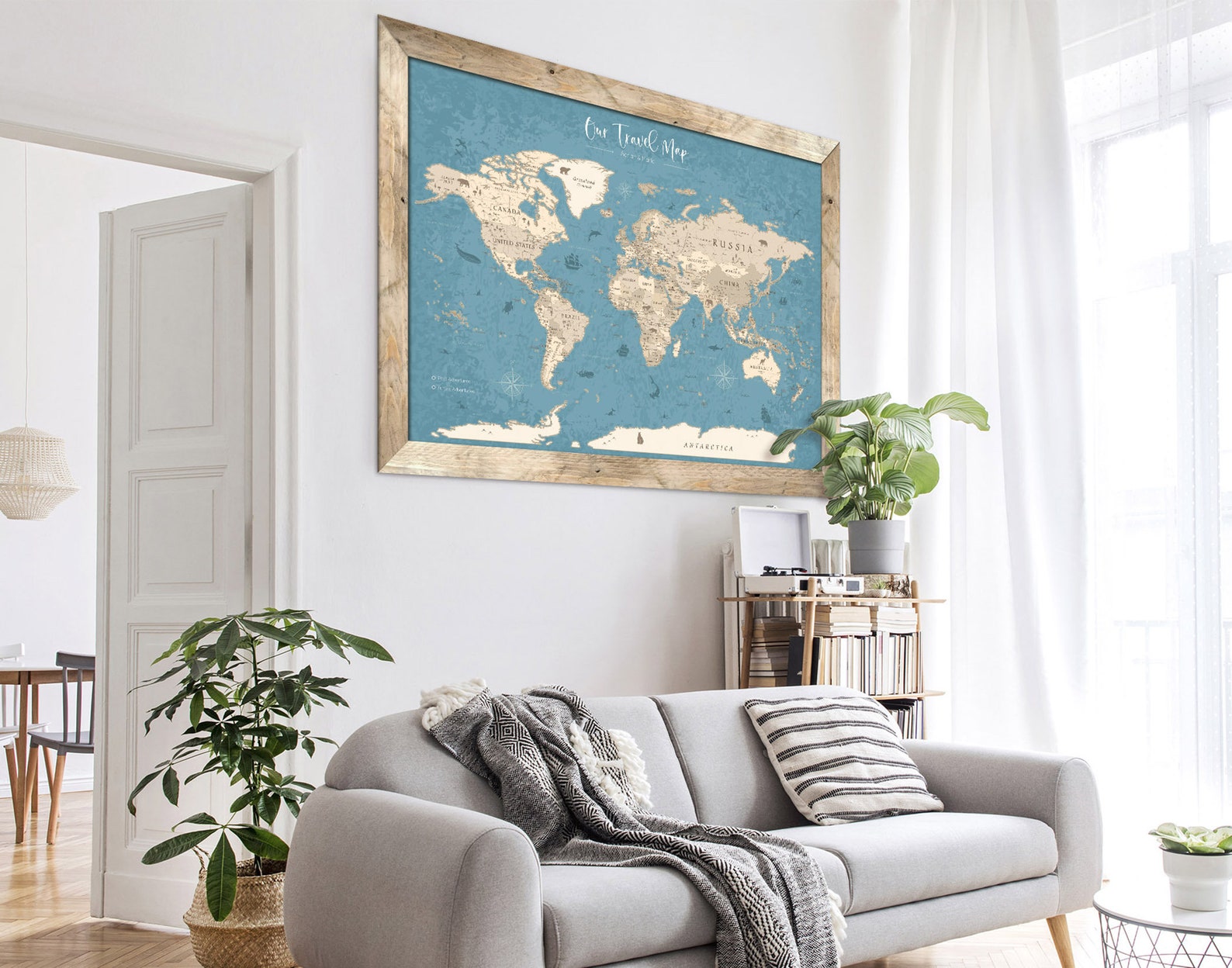 WORLD PIN MAP Blue World Map Push Pin Framed Push Pin Map Etsy UK