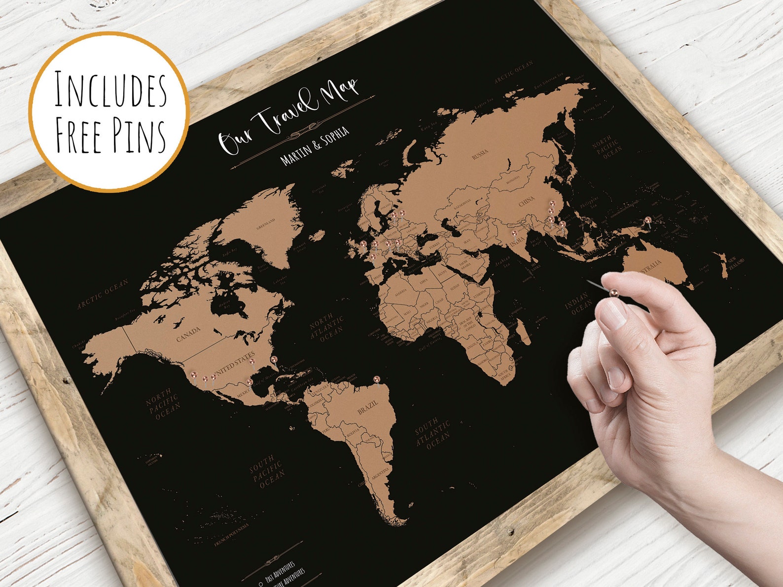 WORLD PIN MAP Push Pin Travel Map Gift for Him Etsy UK