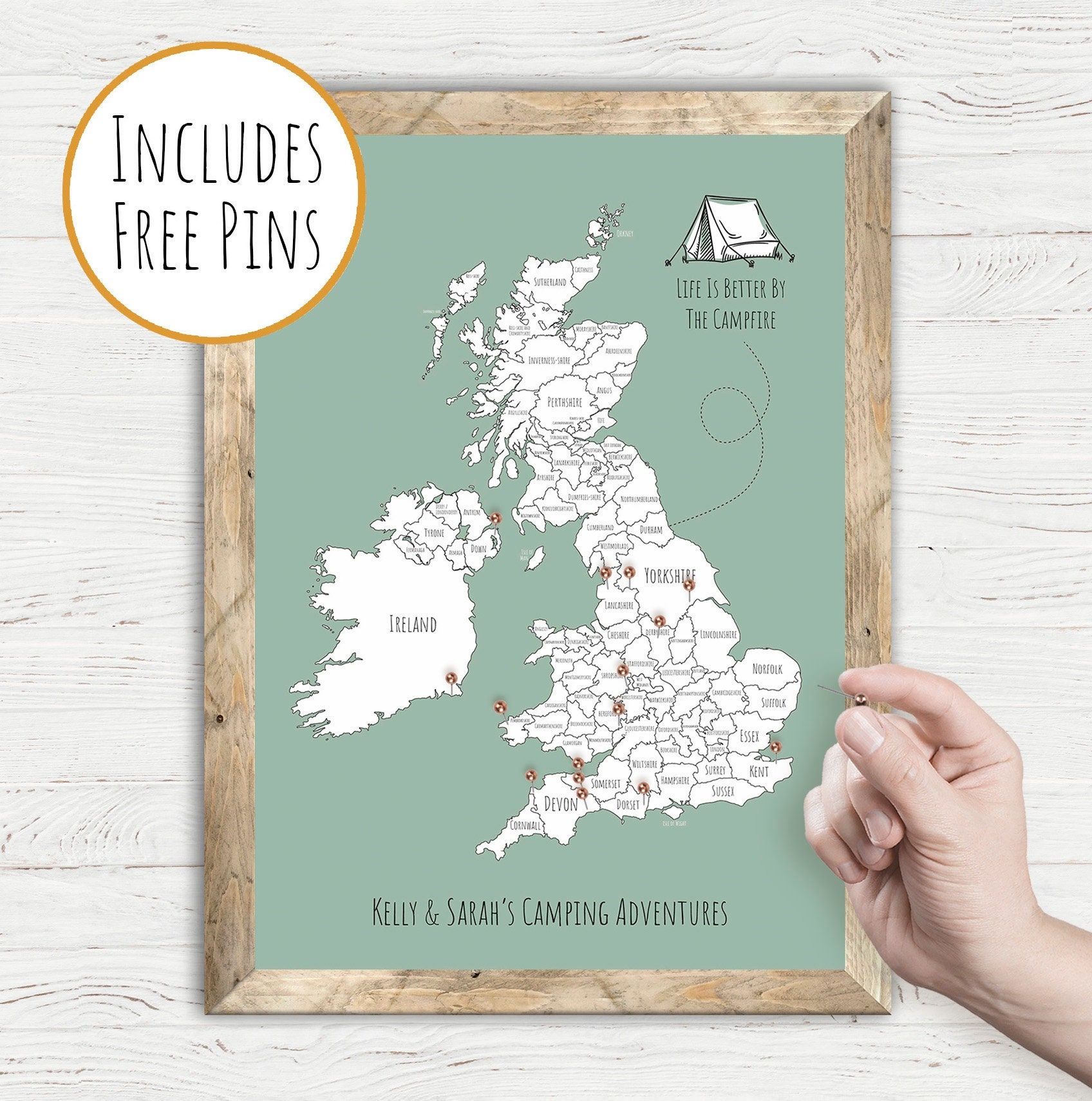 Personalised Camping Gift UK Pin Map for Mapping Your Etsy UK