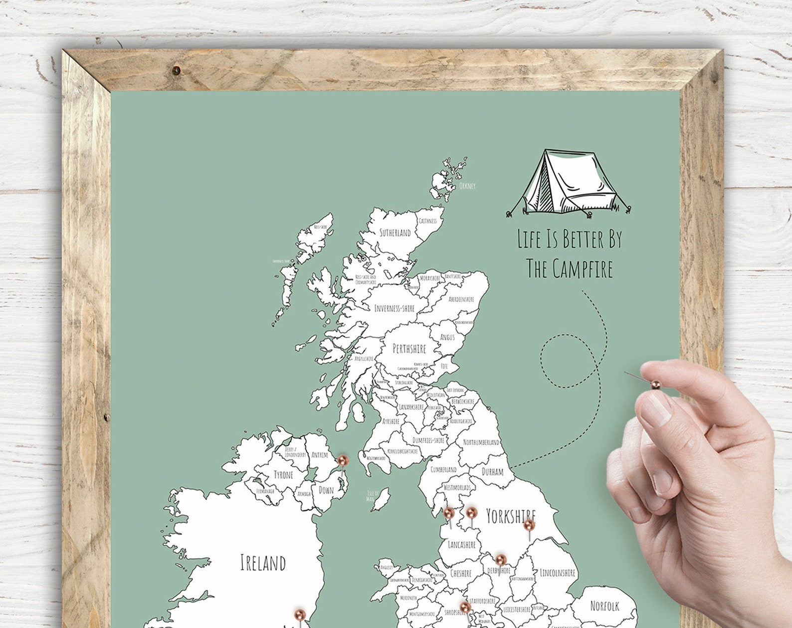 Personalised Camping Gift, UK Pin Map for Mapping Your Travels, Camping