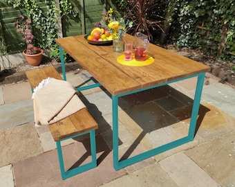 Handmade Rustic Garden Table and Bench Set - Bespoke Colour Options