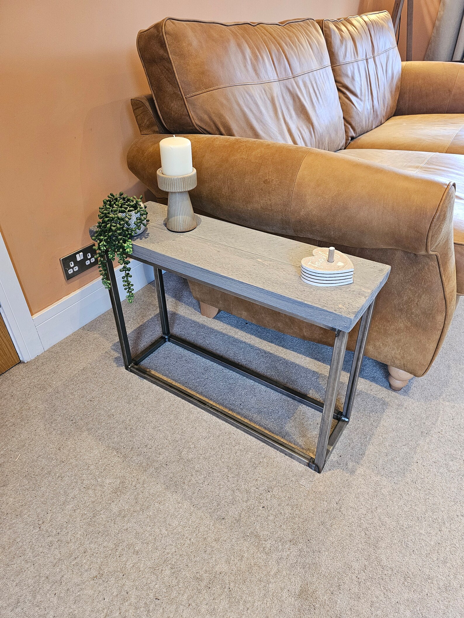 Light GREY Side Table Coffee Table Reclaimed Wood and Steel Handmade ...