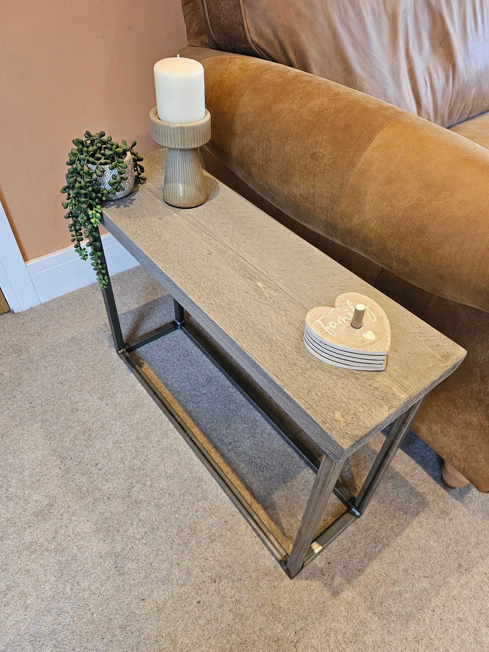 Light GREY Side Table Coffee Table Reclaimed Wood and Steel Handmade ...