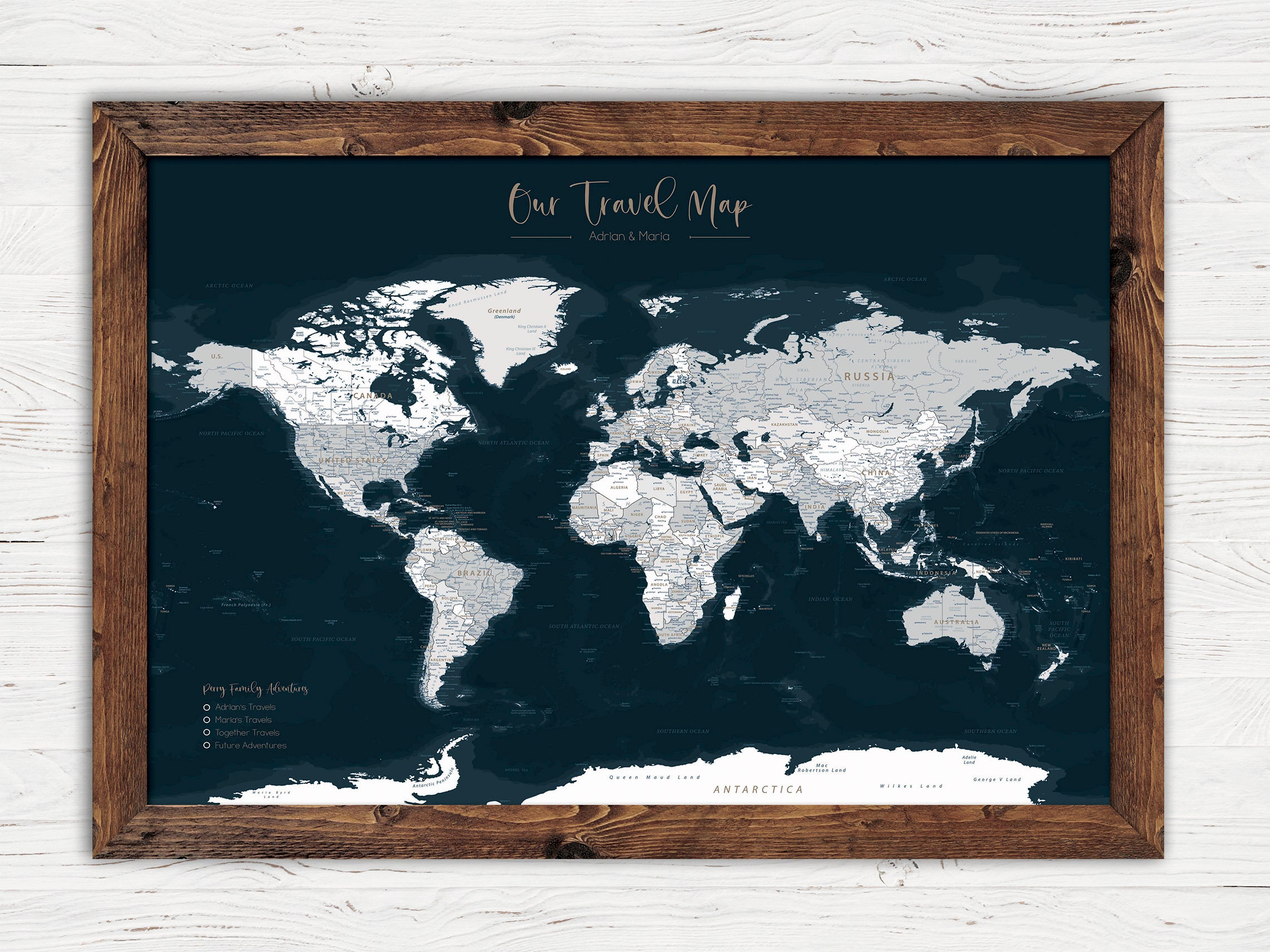 WORLD PIN MAP Blue World Map Push Pin Framed Push Pin Map Etsy UK
