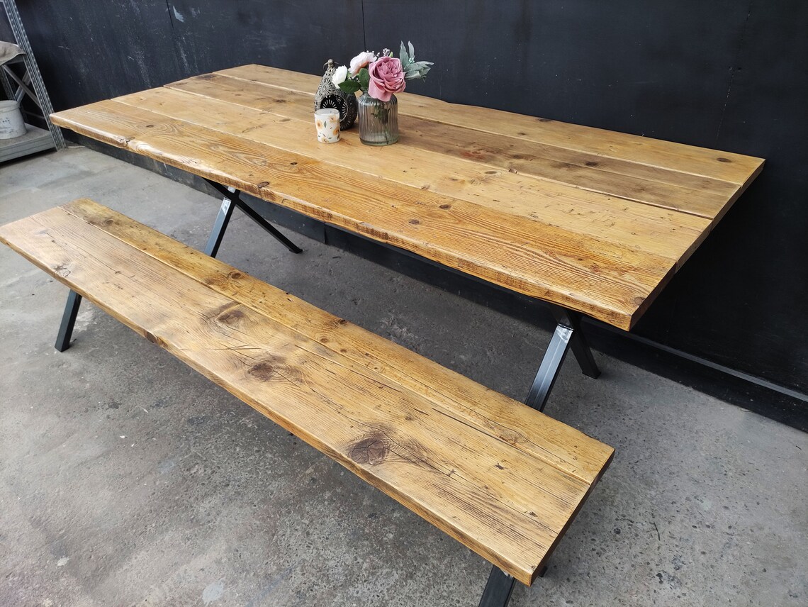 DINING TABLE BENCHES X'frame Dining Table Industrial Etsy UK