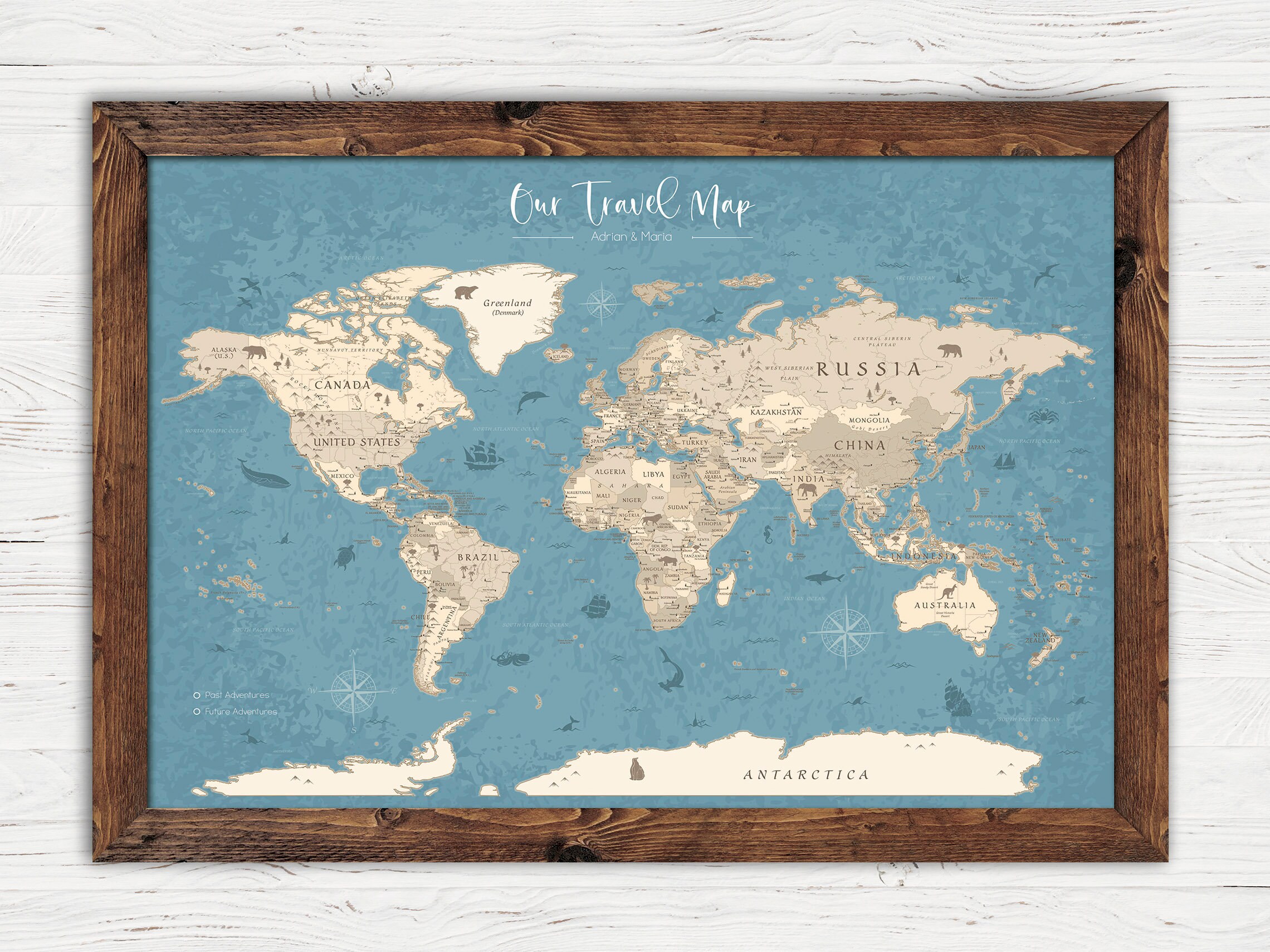 WORLD PIN MAP Blue World Map Push Pin Framed Push Pin Map Etsy UK