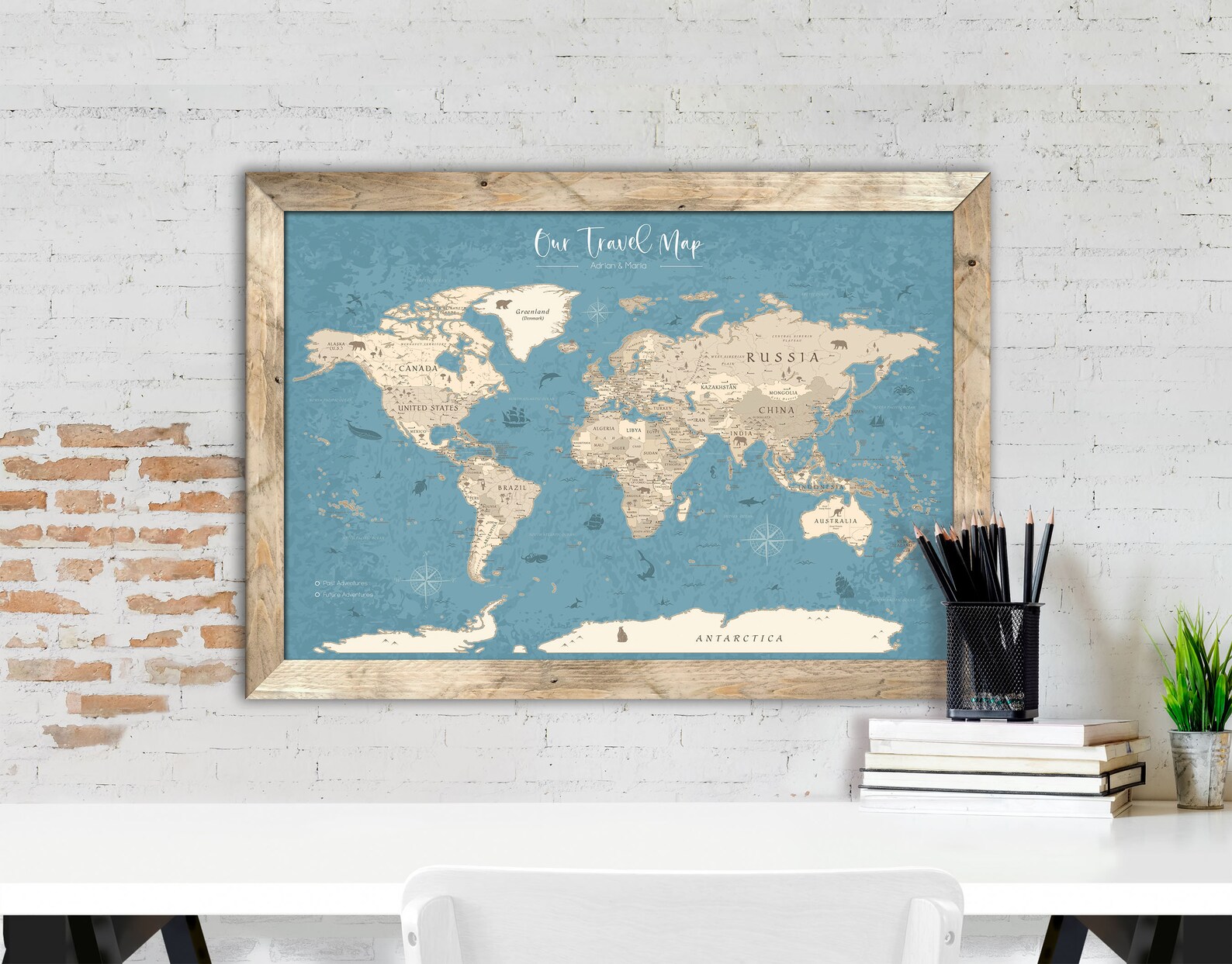 WORLD PIN MAP Blue World Map Push Pin Framed Push Pin Map Etsy UK