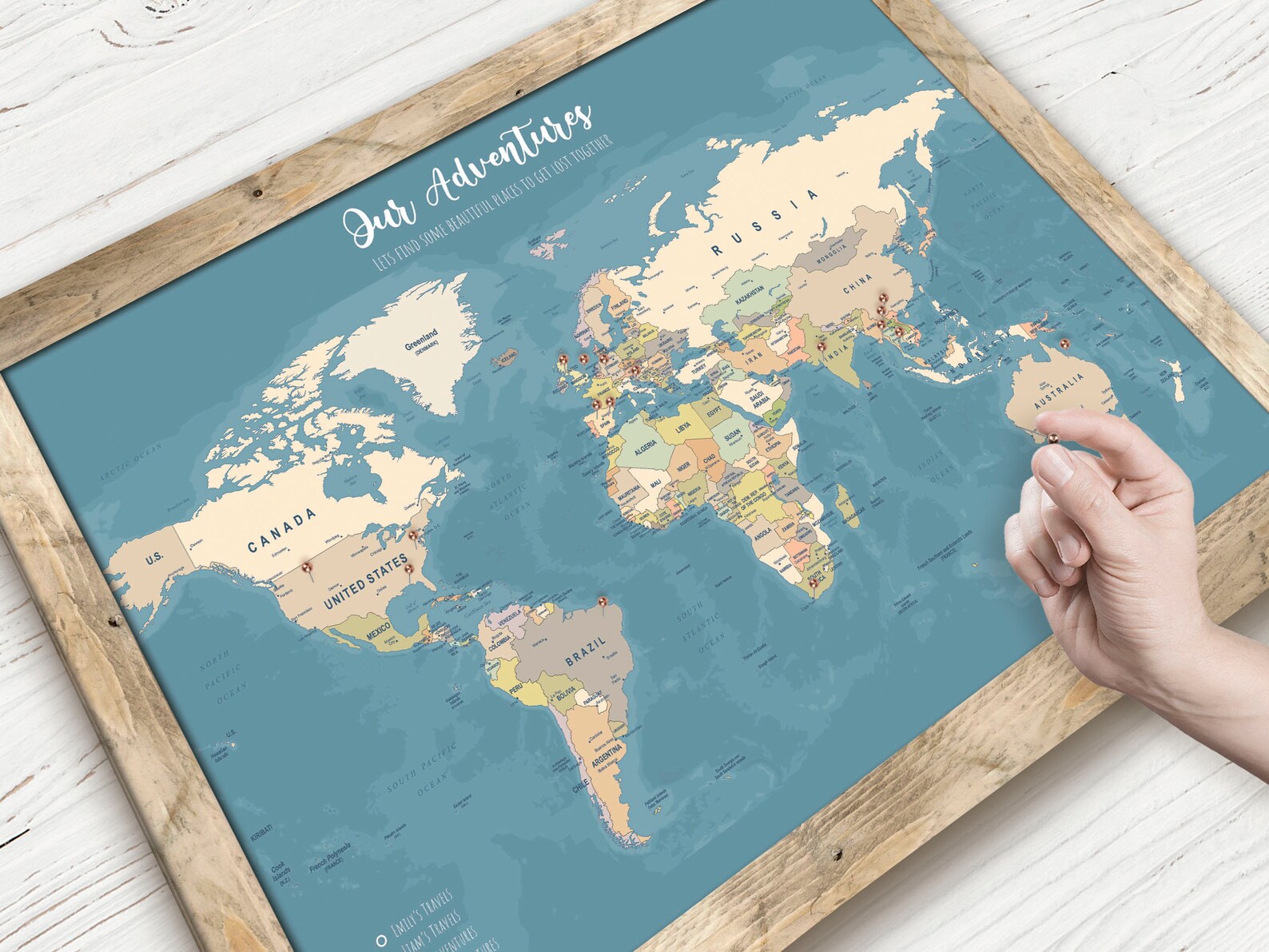 WORLD PIN MAP Blue World Map Push Pin Framed Push Pin Map Etsy UK