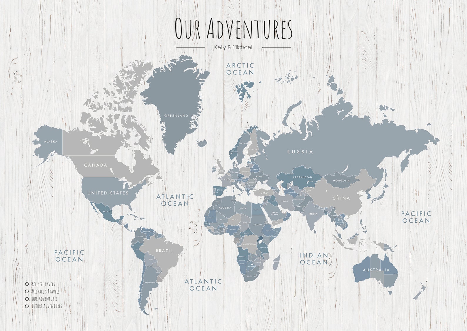 WORLD PIN MAP World Map Push Pin Grey Blue Framed Push Etsy UK