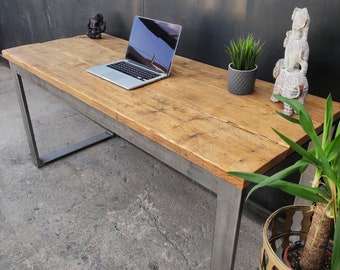 INDUSTRIAL STYLE DESK, Chunky Steel & Reclaimed Wood Desk, Office Desk, Work from Home Desk, Rustic Desk, Eco Friendly