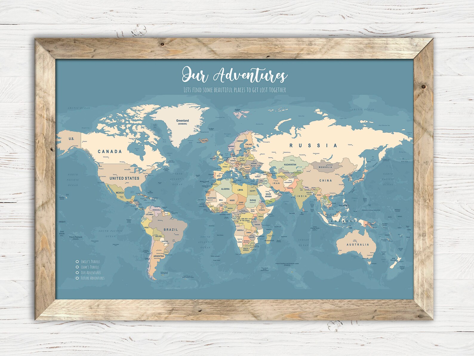 WORLD PIN MAP Blue World Map Push Pin Framed Push Pin Map Etsy UK