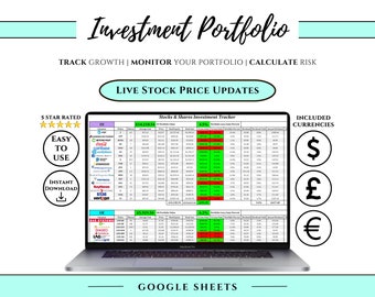 Investment Portfolio Spreadsheet | Stocks and Shares Tracker | Dividend Income | Passive Income | Live Updates | Easy to use | Google Sheets