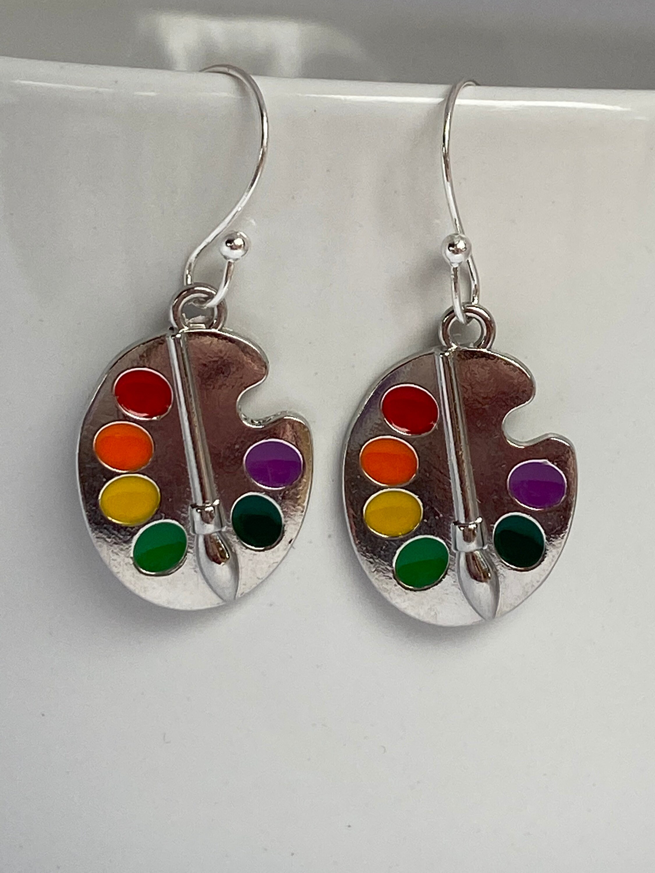 Colorful Artist Palette Drop Earrings Hypoallergenic Silver Etsy