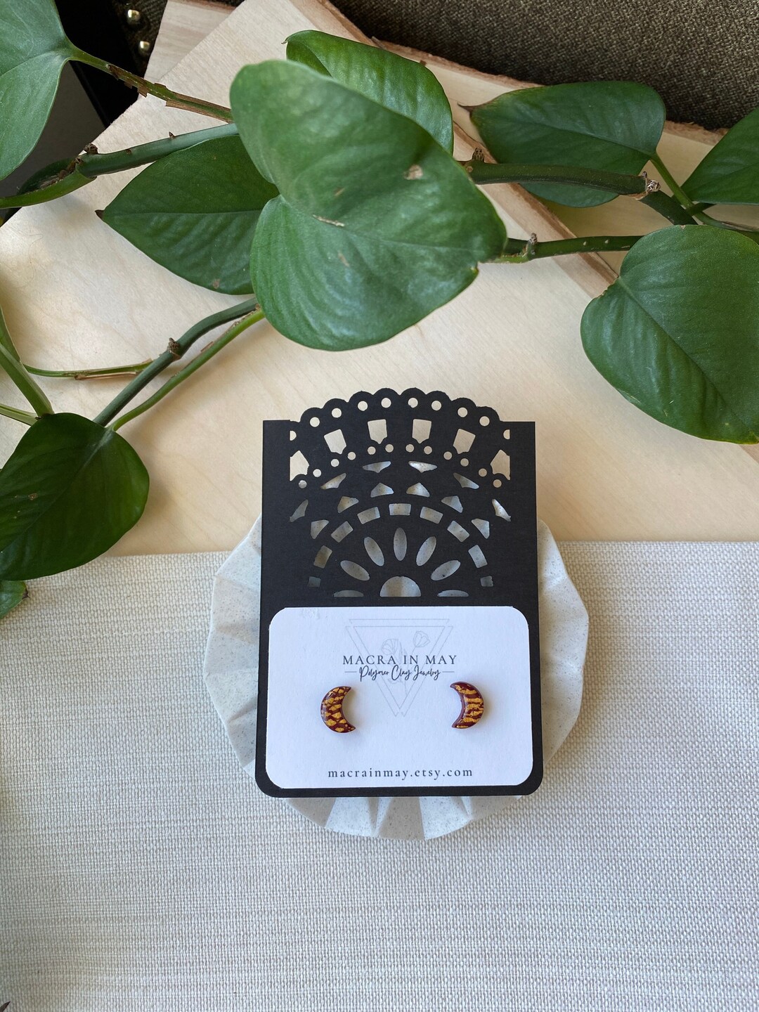 Maroon and Gold Earrings Polymer Clay Earrings Maroon Stud Etsy