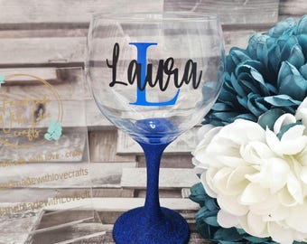 Personalised Gin Glass, Personalised Initial Glass, Personalised Gin balloon, Personalised Glitter Glass, Gin gift, Gifts for her, Gin Lover