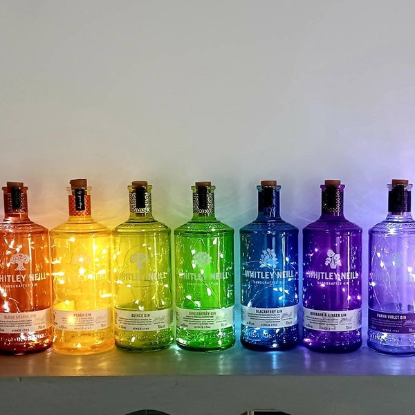 Whitley Neill Light Up Bottle, Light Up Gin Bottle, Upcycled Gin Bottle, Gin lover unique gift, LED light up spirits bottle, Home Decor, Gin