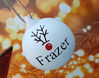Personalised Bauble, Reindeer Bauble, Christmas tree decoration, Reindeer Decor, Ceramic Hanging decoration, White bauble, Christmas Gift UK
