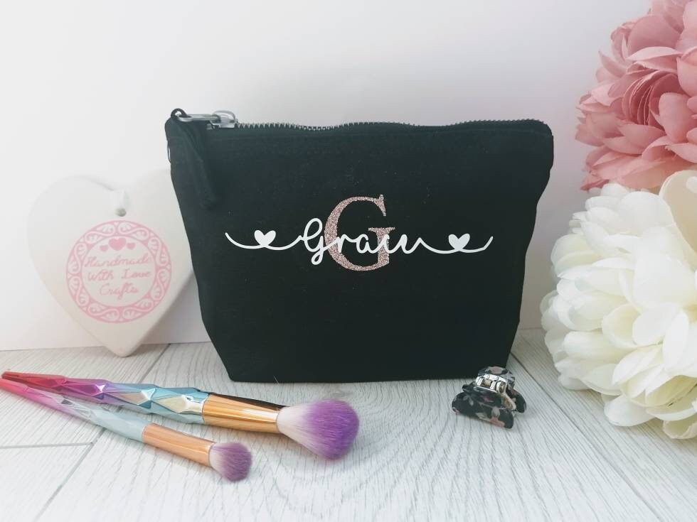 Personalised Initial Black Make Up Bag Initial Cosmetic Bag Etsy