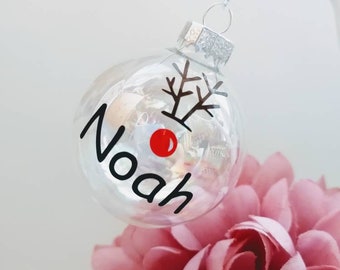 Personalised Reindeer Baubles, Glass Christmas baubles, Christmas tree decoration, Reindeer Decoration, Hanging decoration, Christmas Gift