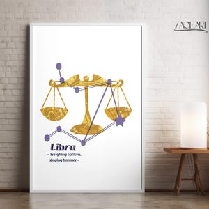 Libra Star Sign Prints, Constellation Wall Decor Frame, Zodiac Digital Art Instant Download Collectibles, Birth Horoscope Gift Cards