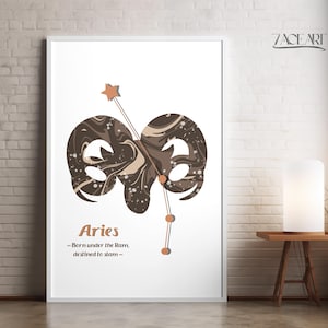 Ram sterrenbeeld wordt afgedrukt, sterrenbeeld muur decor lijst, dierenriem digitale kunst Instant Download verzamelobjecten, geboortehoroscoop cadeaubonnen