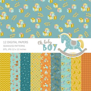 Baby boy digital paper, baby shower digital paper, digital paper baby boy, baby seamless patterns, newborn digital paper, Commercial use 008