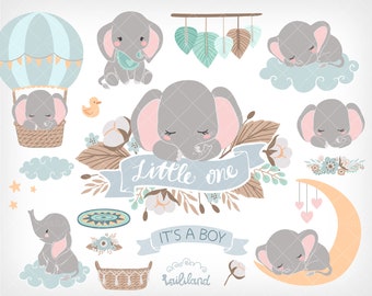 Baby Elephant Clipart: Boy Shower Graphics (Digital Download)