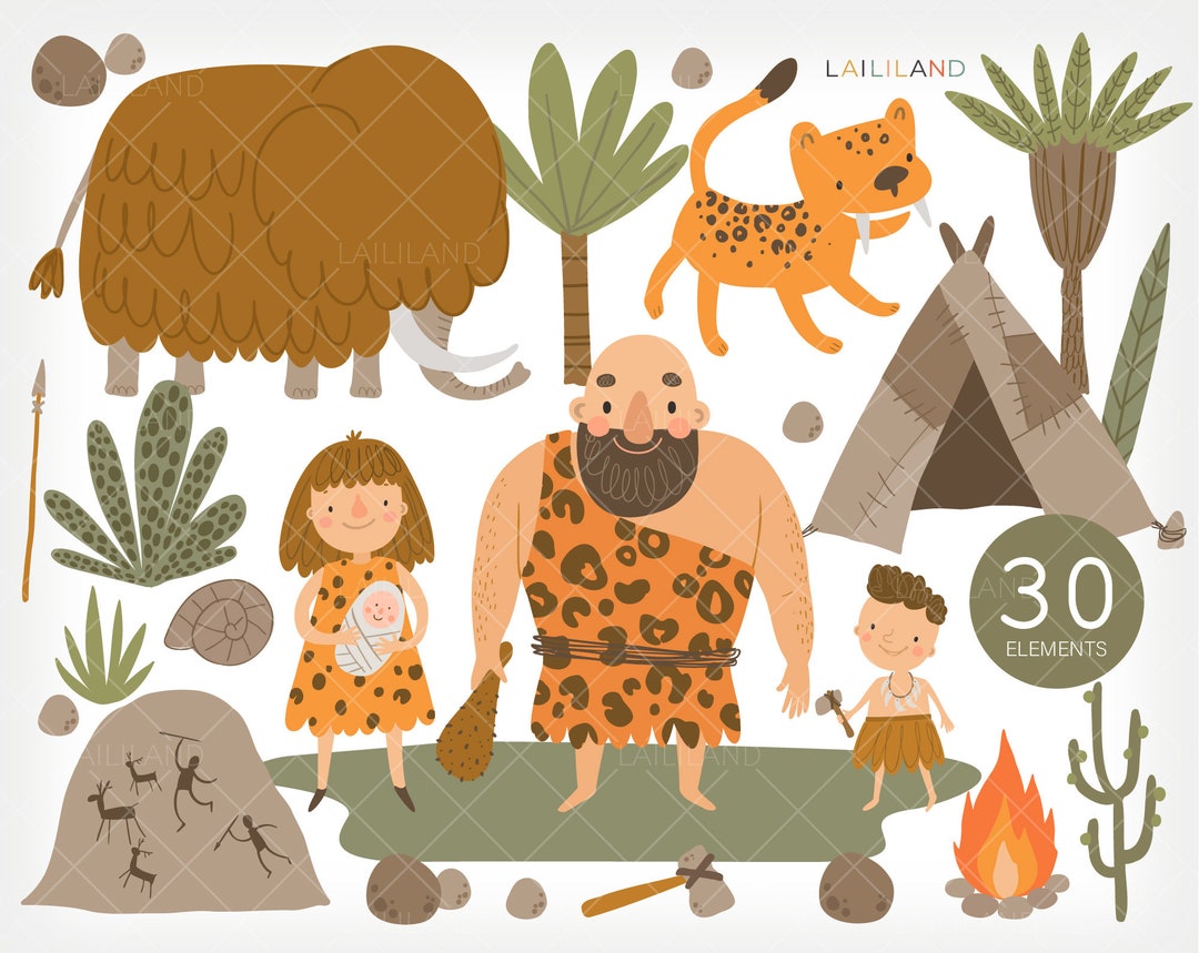 Stone Age Clipart, Prehistoric Era Clip Art, Ice Age Family Png