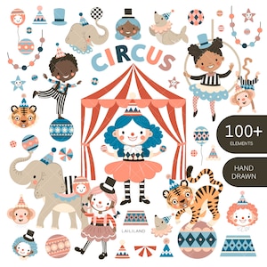 Circus clipart Clown girl and boy PNG files Circus tent clip art Digital download Personal and Commercial use 038