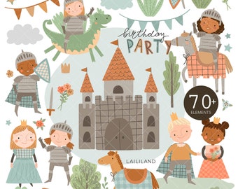 Princess and Knight Clipart: Dragon, Castle Illustrations (Digital Download)