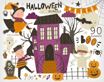 Halloween bundle, halloween clipart, kids clipart, halloween house clip art, digital download, Personal and Commercial use 017