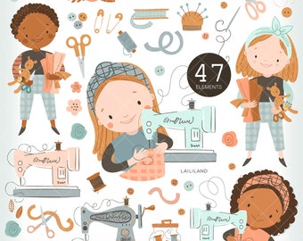 Sewing Clipart: Sewing Machine, Accessories, Kids Graphics (PNG, EPS, SVG Digital Download)