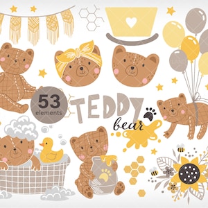 Teddy bear baby shower clipart, teddy bear clipart, cute baby bear vector illustrations, baby shower clipart, Personal & Commercial use 014
