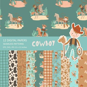 Carta digitale da cowboy, motivo senza soluzione di continuità per ragazzo, sfondo digitale western, download immediato, uso personale e commerciale 006