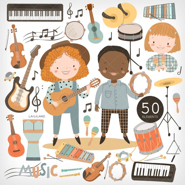Music clip art, musical instruments clipart, kids hobby clipart, music class clip art, digital download, Personal and Commercial use 001