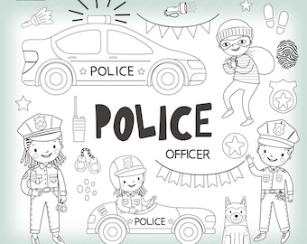 Clipart de policía: Coche de policía para niños, oficial PNG, EPS, SVG (descarga digital)