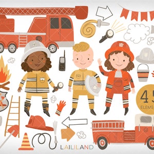 Firefighter clipart, cute fireman clip art, kids firefighters clip art,  fire truck png, digital download, Personal and Commercial use 039