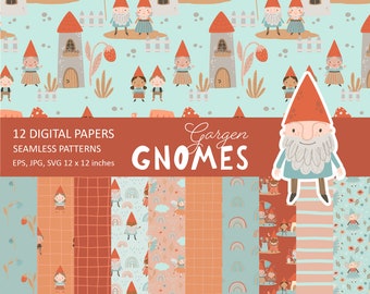 Garden Gnome Digital Paper: Seamless Patterns (Digital Download)