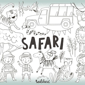 Safari Schwarzweiß Clipart, Doodle ClipArt, afrikanische Tier Linie Kunst, Safari Kinder Png, digitaler Download, persönlichen und kommerziellen Gebrauch 011