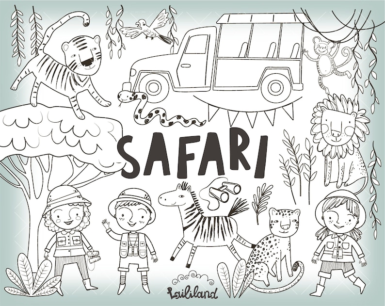 Safari Black and White Clipart Doodle Clip Art African Etsy Hong Kong