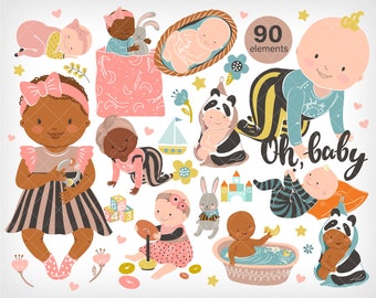Newborn Baby Clipart: Babies, PNG, SVG, EPS (Digital Download)