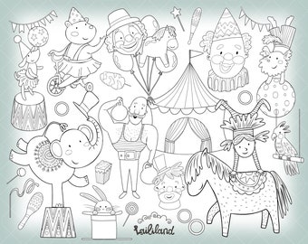 Circus doodle clipart, black and white clipart, digital download, circus digital stamp png, circus clipart, Personal and Commercial use