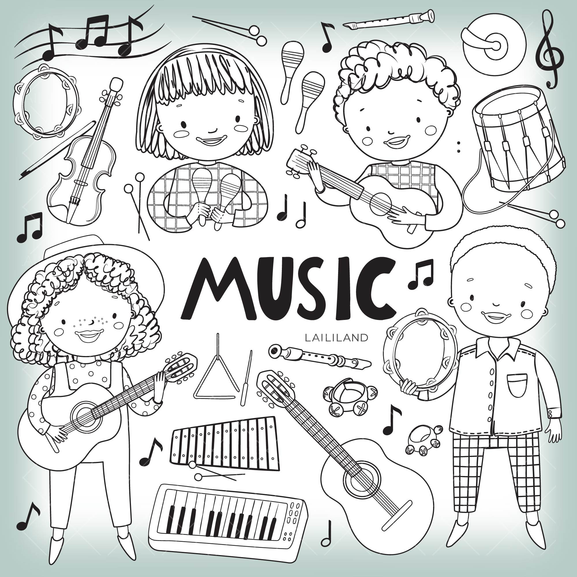 Musical Instruments Doodle Clipart: Kids Hobby Line Art (PNG, EPS, SVG) -  Etsy New Zealand, image size:2000x2000